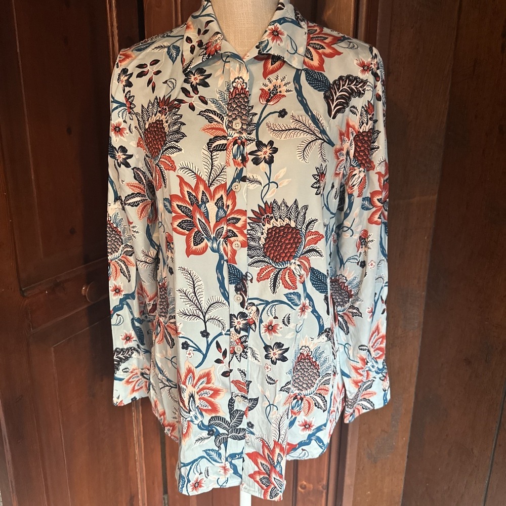 Womens Chico's‎ Button Down Shirt Size 1 Modal Floral Print Long Sleeve (8/10)